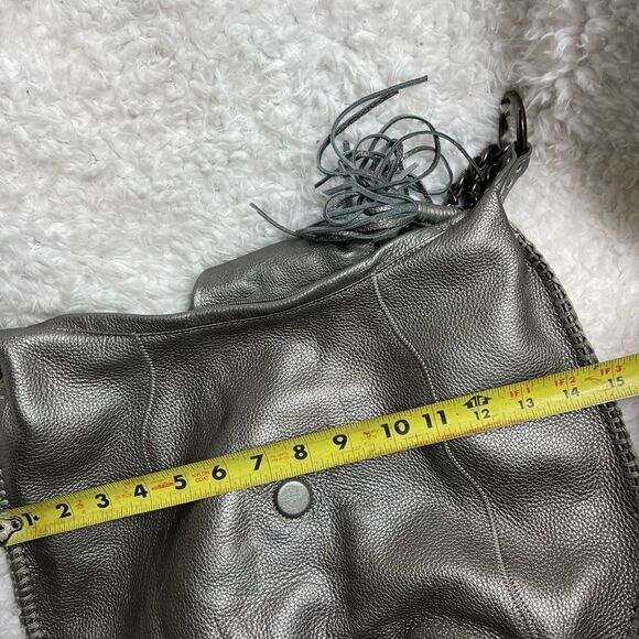 CHI by Carlos Falchil Hobo leather gray shoulder bag with shake skin flap& strap - Picture 6 of 13